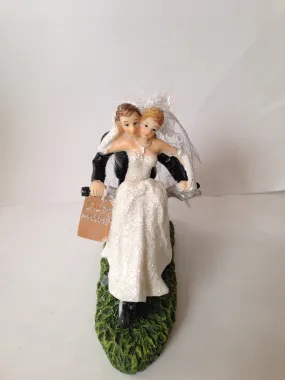 Bride And Groom On Motor Cycle Cake Topper