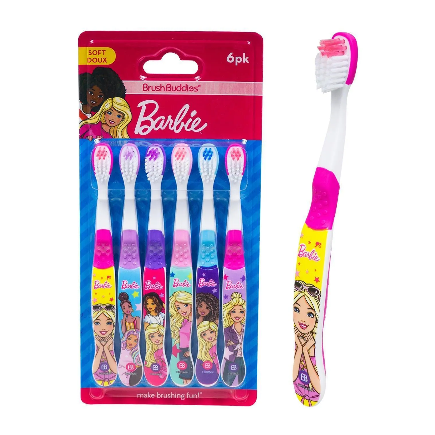 Brush Buddies Barbie Kids Toothbrushes, Manual Toothbrushes for Kids, Toothbrush for Toddlers 2-4 Years, Barbie Childrens Toothbrush, Soft Toothbrushes, 6PK