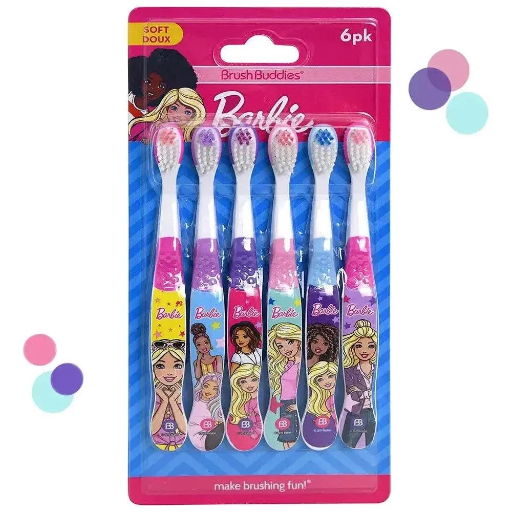 Brush Buddies Barbie Kids Toothbrushes, Manual Toothbrushes for Kids, Toothbrush for Toddlers 2-4 Years, Barbie Childrens Toothbrush, Soft Toothbrushes, 6PK