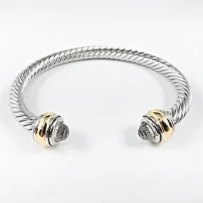 Cable wire cz duo ends brass cuff bangle