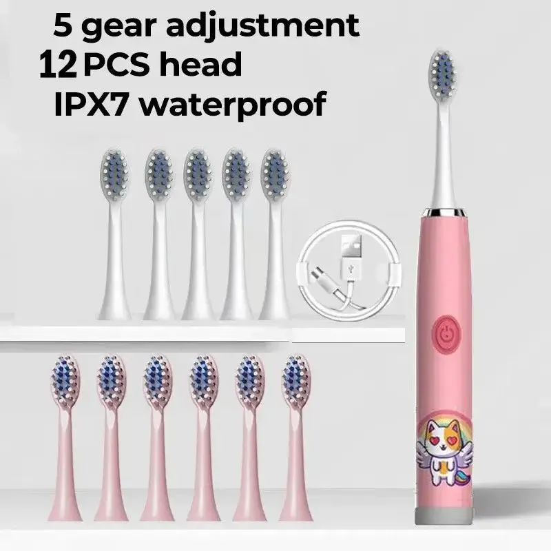 Children Electric Toothbrush Cartoon Kids with Replacement Head