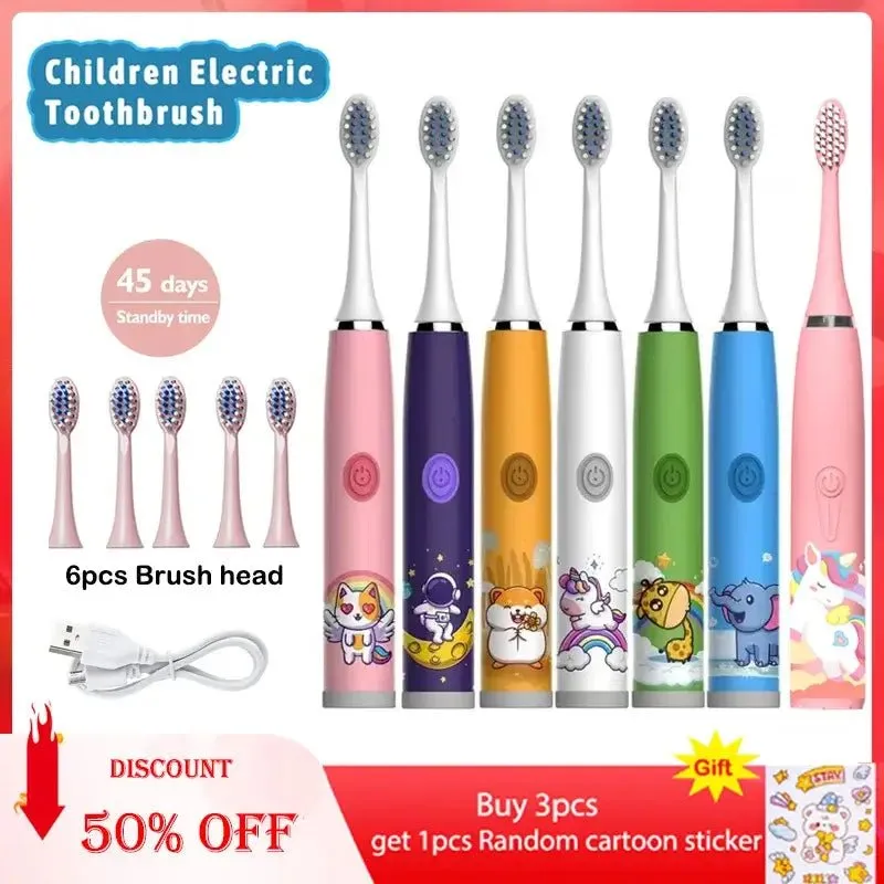 Children Electric Toothbrush Cartoon Kids with Replacement Head