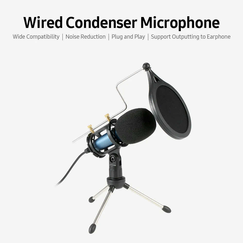 Condenser Microphone with 3.5mm Cable Noise Reduction/Tripod Stand