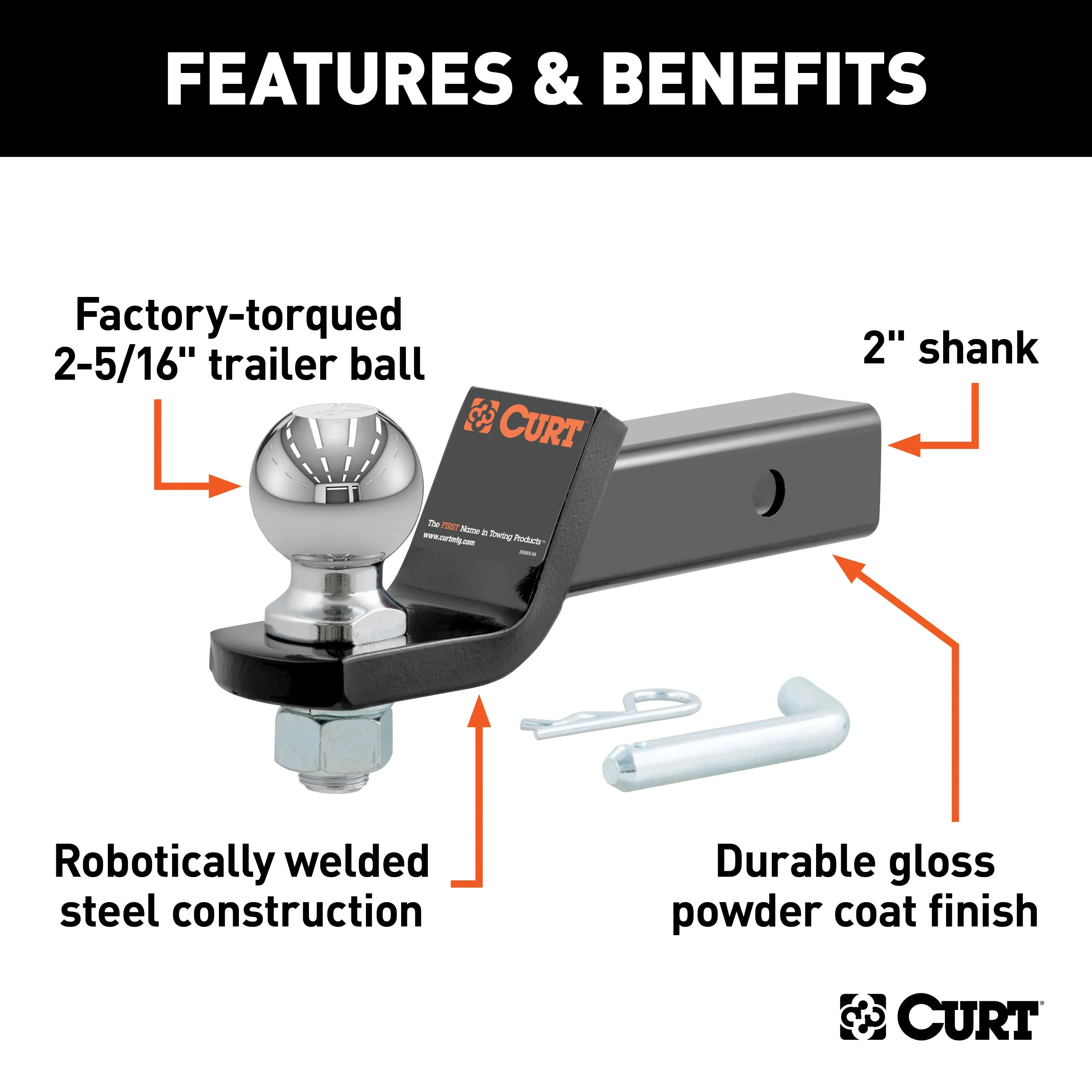 CURT 45041 Loaded Ball Mount with 2-5/16in. Ball (2in. Shank; 7;500 lbs.; 2in. Drop)