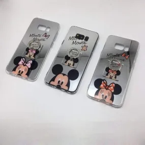 Cute Mickey and Minnie Mouse Mirrored Phone Cases with Silicone Gel Soft Back and Ring Stand for iPhone and Samsung Galaxy Phones