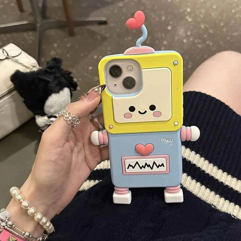 Cute Phone Cases for iPhone 15, 14, 13, 12, and 11 Pro Max - 3D Silicone Funny Robot Soft Cover - TSP453