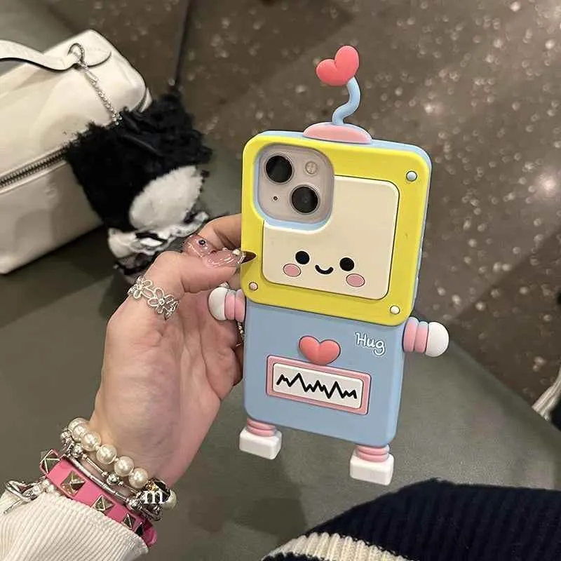 Cute Phone Cases for iPhone 15, 14, 13, 12, and 11 Pro Max - 3D Silicone Funny Robot Soft Cover - TSP453