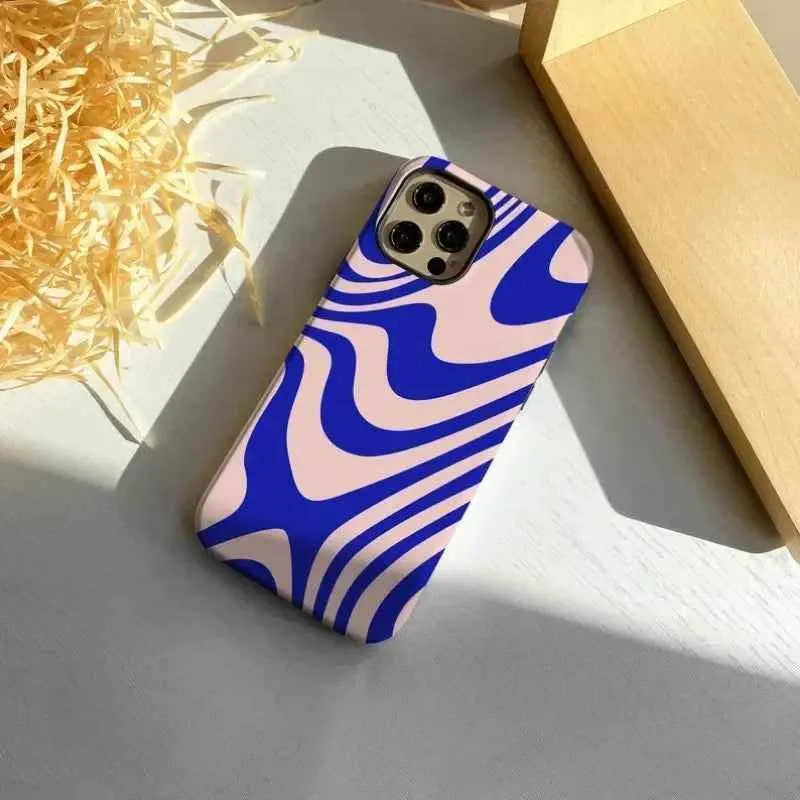 Cute Phone Cases For iPhone 16 Pro Max, 15, 14, 13, 12, and 11 Pro Plus models - Blue Powder Abstract Lines - TSP506