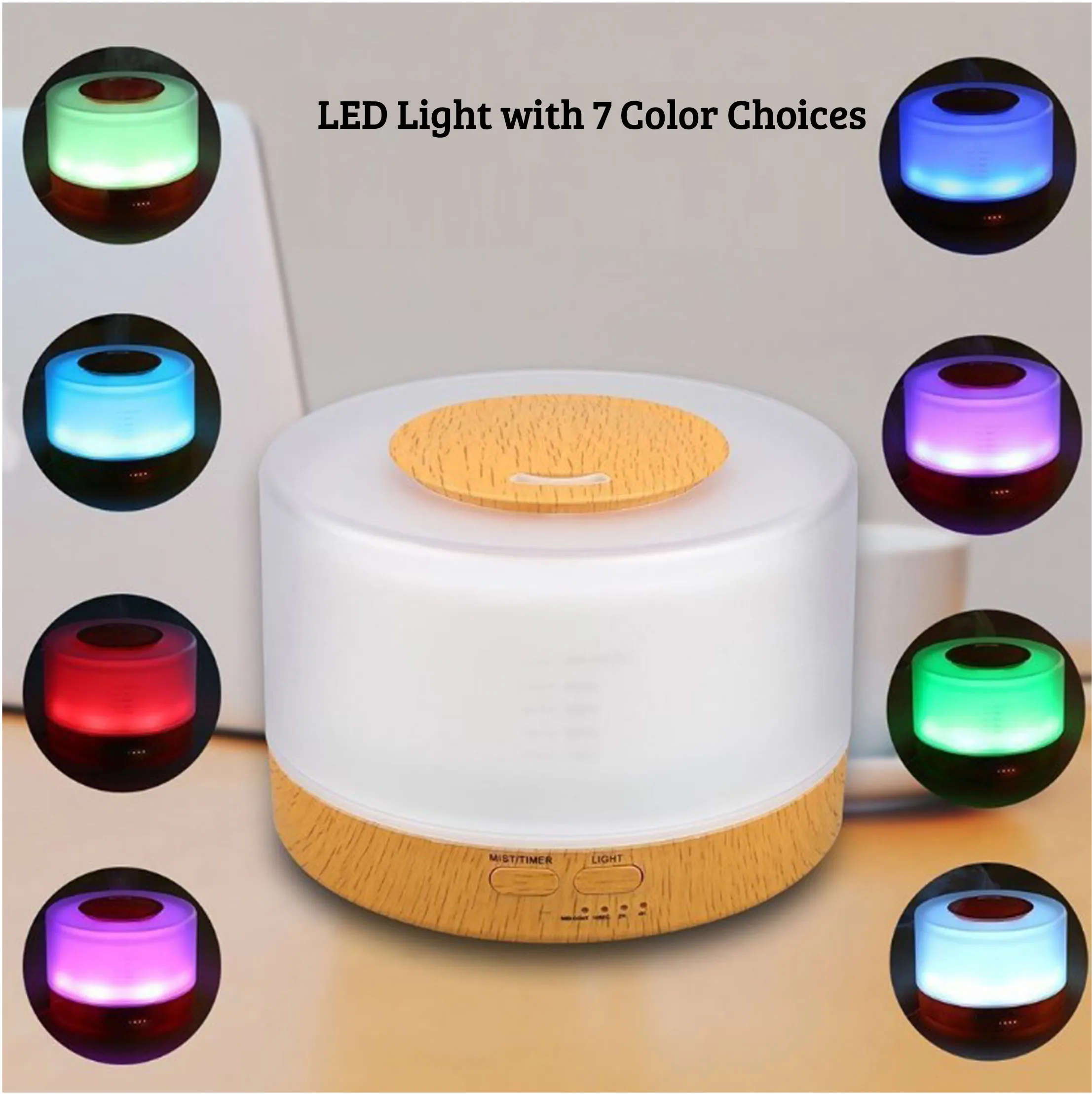 Designer 700ml Ultrasonic 5 in 1 Home Diffuser, Hearts Dark Wood, 7 Color LED, Remote Control Humidifier