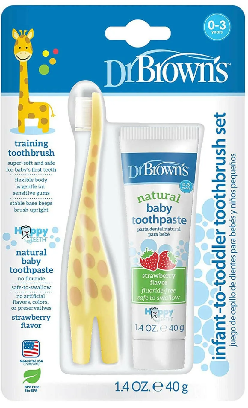 Dr. Brown's Giraffe Toothbrush and Strawberry Toothpaste Set