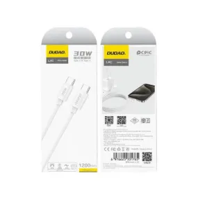 Dudao Data Cable TypeC to TypeC,30Watts, 1.2Mm, White