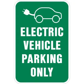 Electric Vehicle Parking Only Sign White Text on Green Background