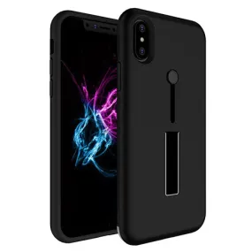 Finger Strap Phone Case for iPhone X Drop-protection Finger Ring Rugged Phone Case with Kickstand Dual Layer Case - Black