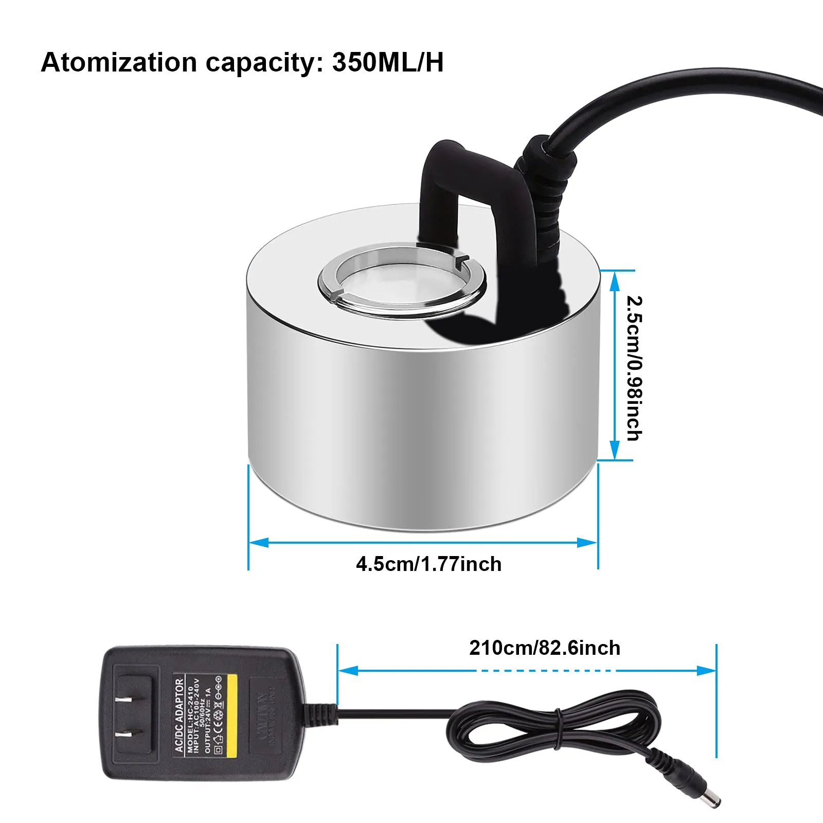 FITNATE 350ml/H Mist Maker Metal Fogger Atomizer for Water Fountain Pond Pot Rockery Sink, with Removable Splash Guard,Atomized disc and Changing Tools