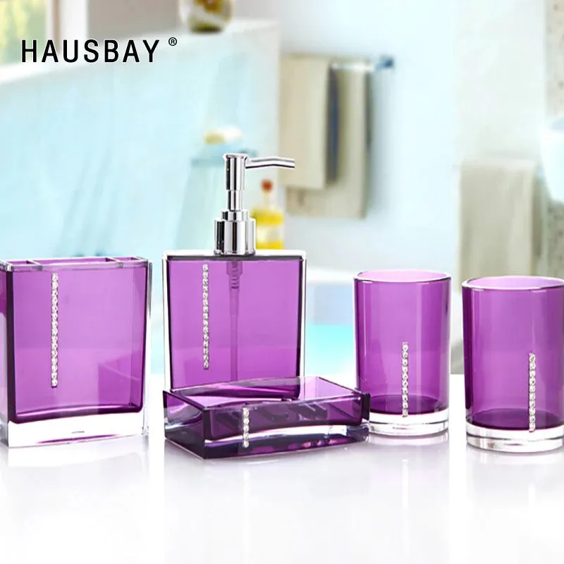 Five Piece Purple Bathroom Accessory Set