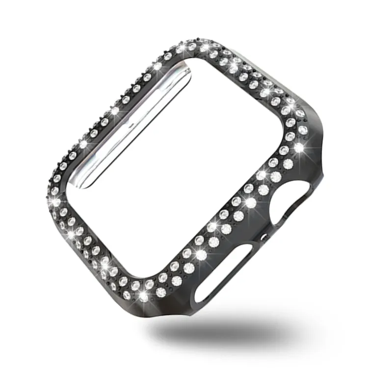 For Apple Watch Series 3 & 2 & 1 38mm  Double Row Diamonds PC Protective Case(Black)