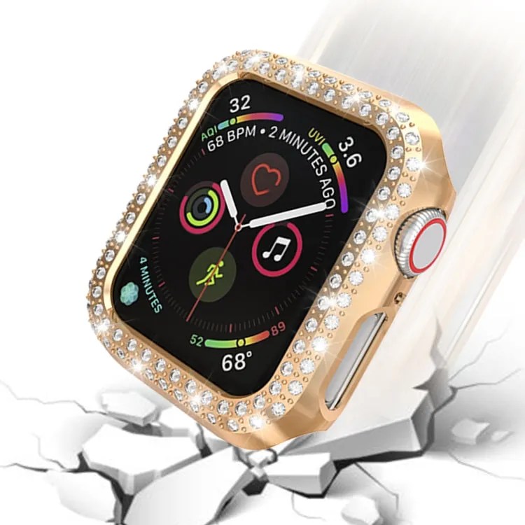 For Apple Watch Series 3 & 2 & 1 38mm  Double Row Diamonds PC Protective Case(Rose Gold)