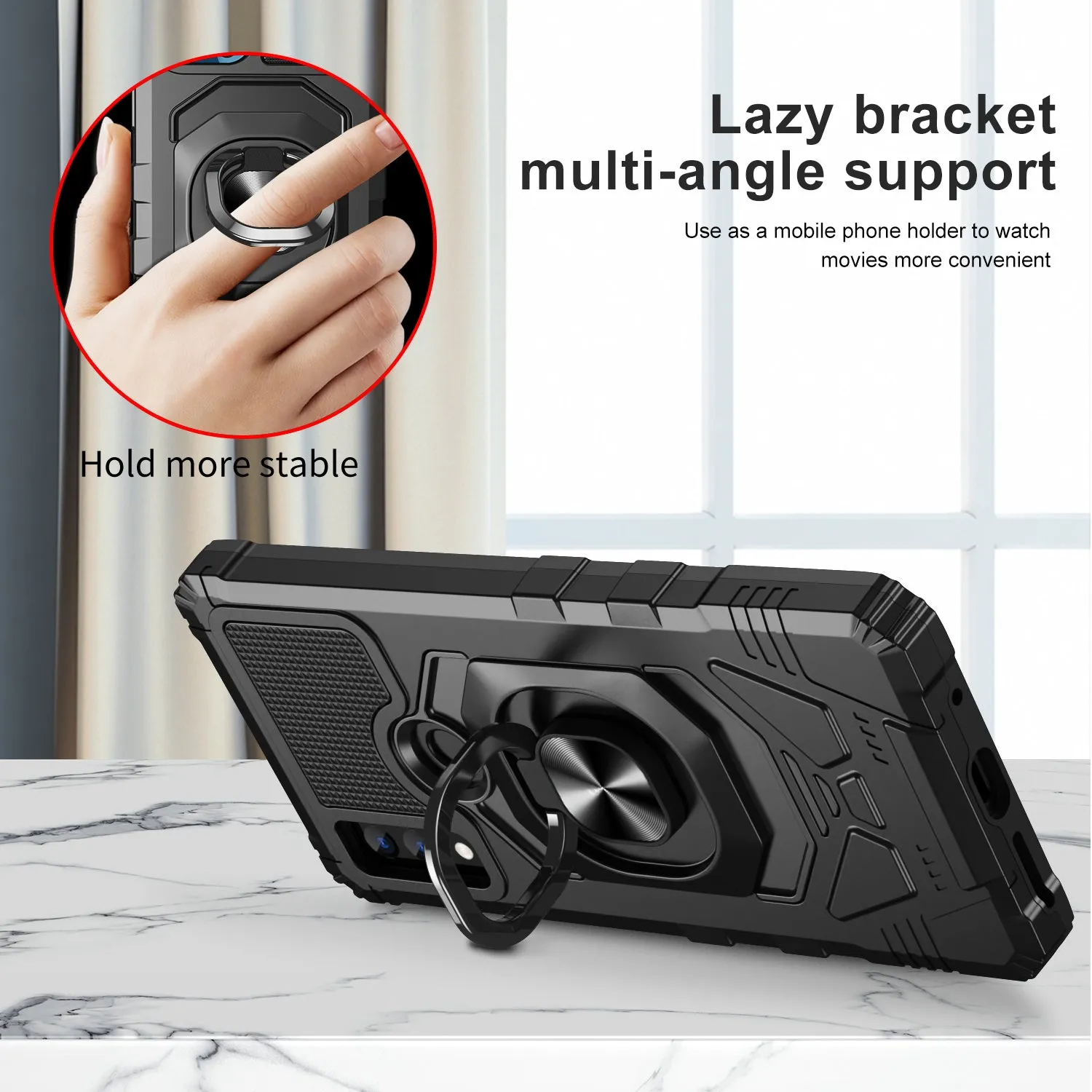 For AT&T Maestro 3 Case [Military Grade] Ring Car Mount Kickstand w/[Tempered Glass] Hybrid Hard PC Soft TPU Shockproof Protective Case - Black