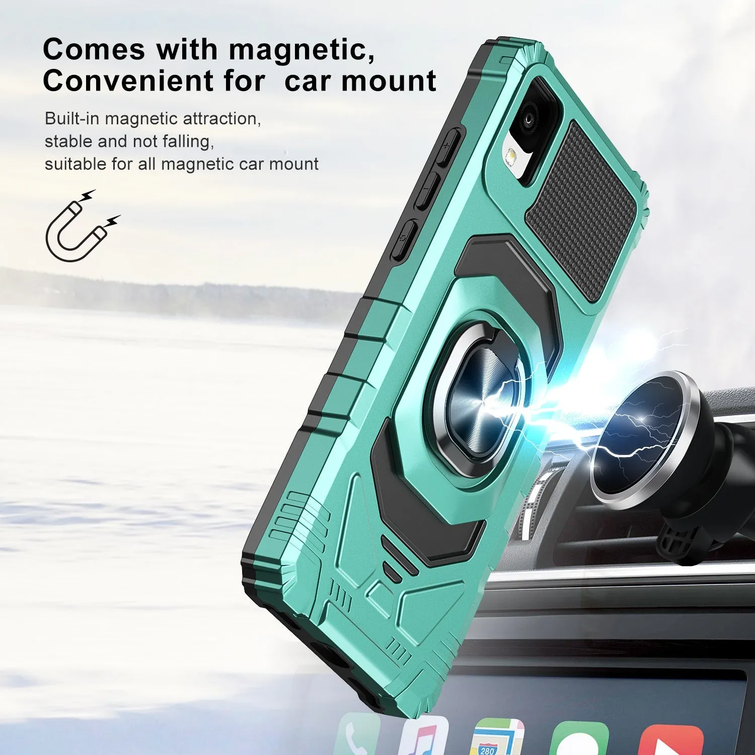 For TCL Ion Z/A3/A30 Case [Military Grade] Ring Car Mount Kickstand w/[Tempered Glass] Hybrid Hard PC Soft TPU Shockproof Protective Case - Teal