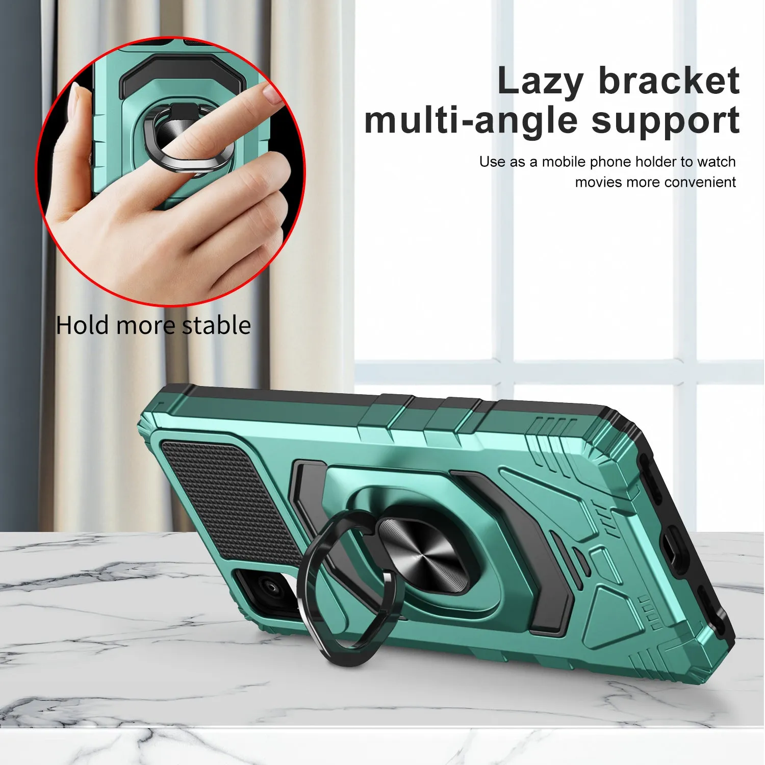 For TCL Ion Z/A3/A30 Case [Military Grade] Ring Car Mount Kickstand w/[Tempered Glass] Hybrid Hard PC Soft TPU Shockproof Protective Case - Teal