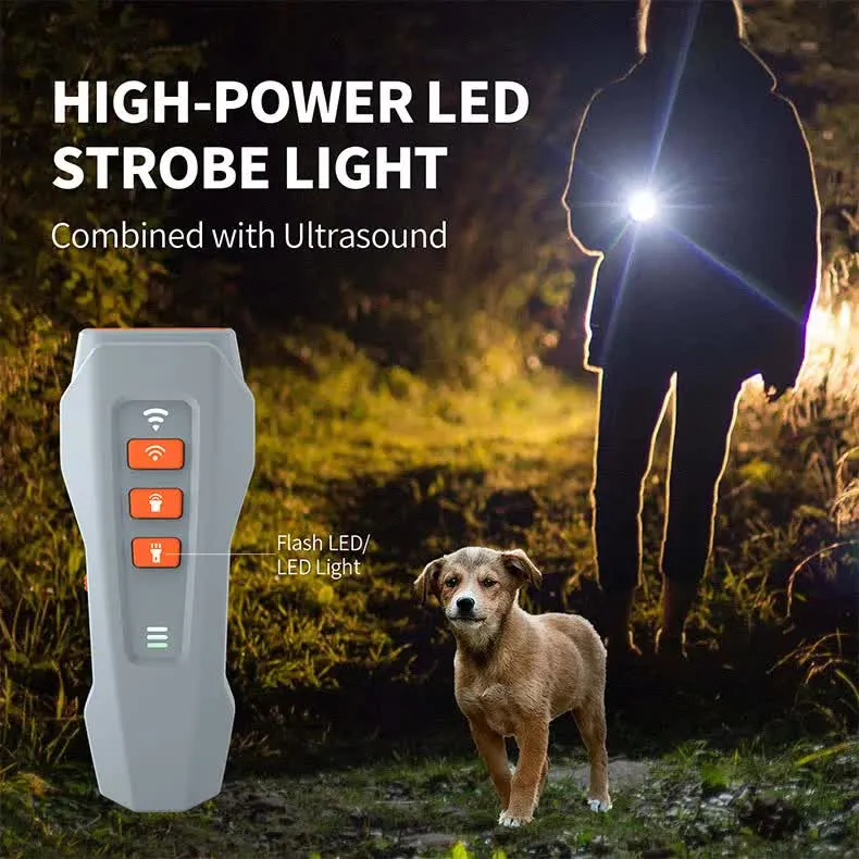 Gray Rechargeable Ultrasonic Dog Trainer with LED Flashlight & Laser - Anti-Barking Device for Effective Dog Training