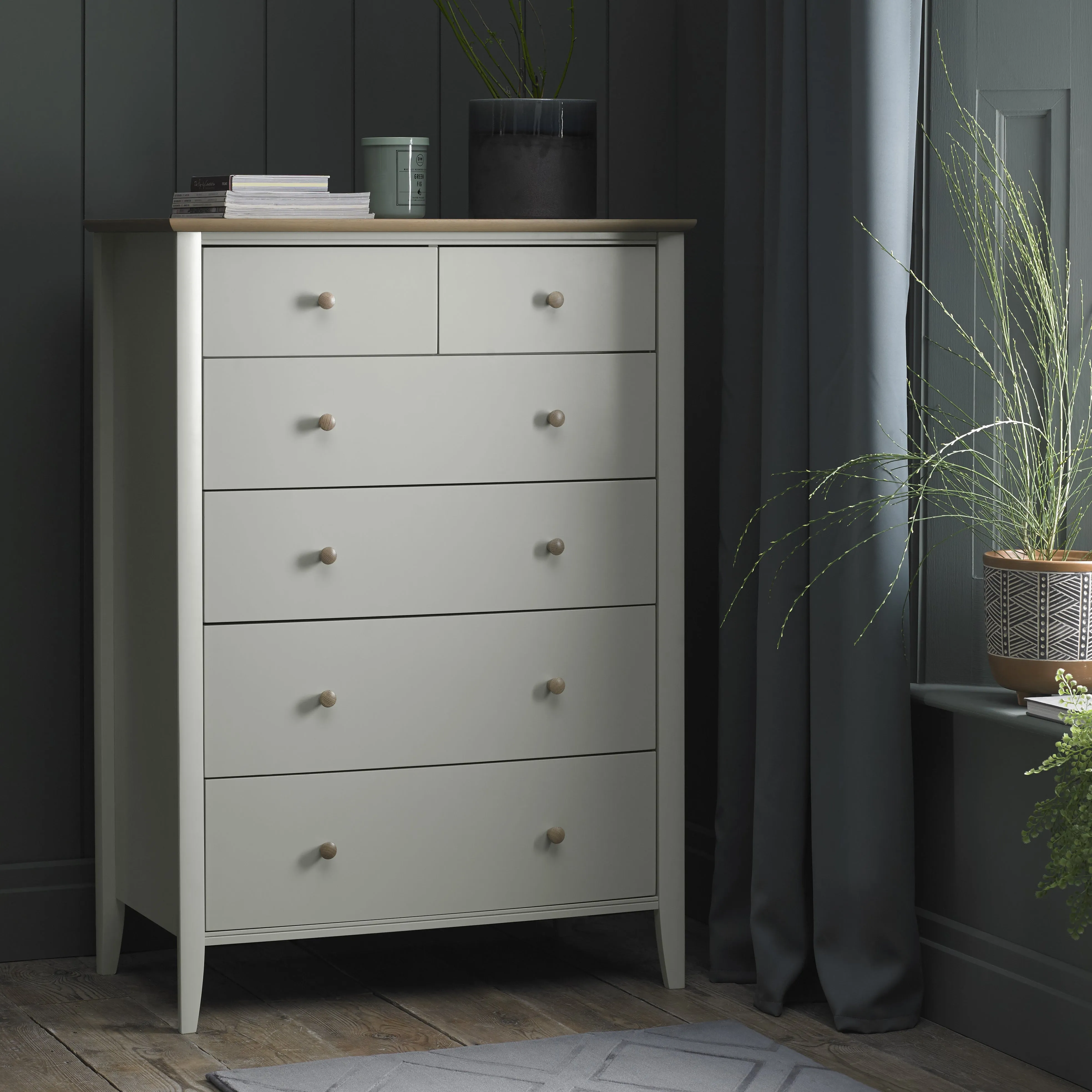 Grey Chest of Drawers with Oak Top