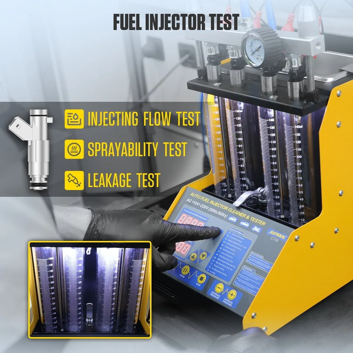 GT-CT150 - Autool Injector Tester Bench Ultrasonic Cleaner 4 Cylinder