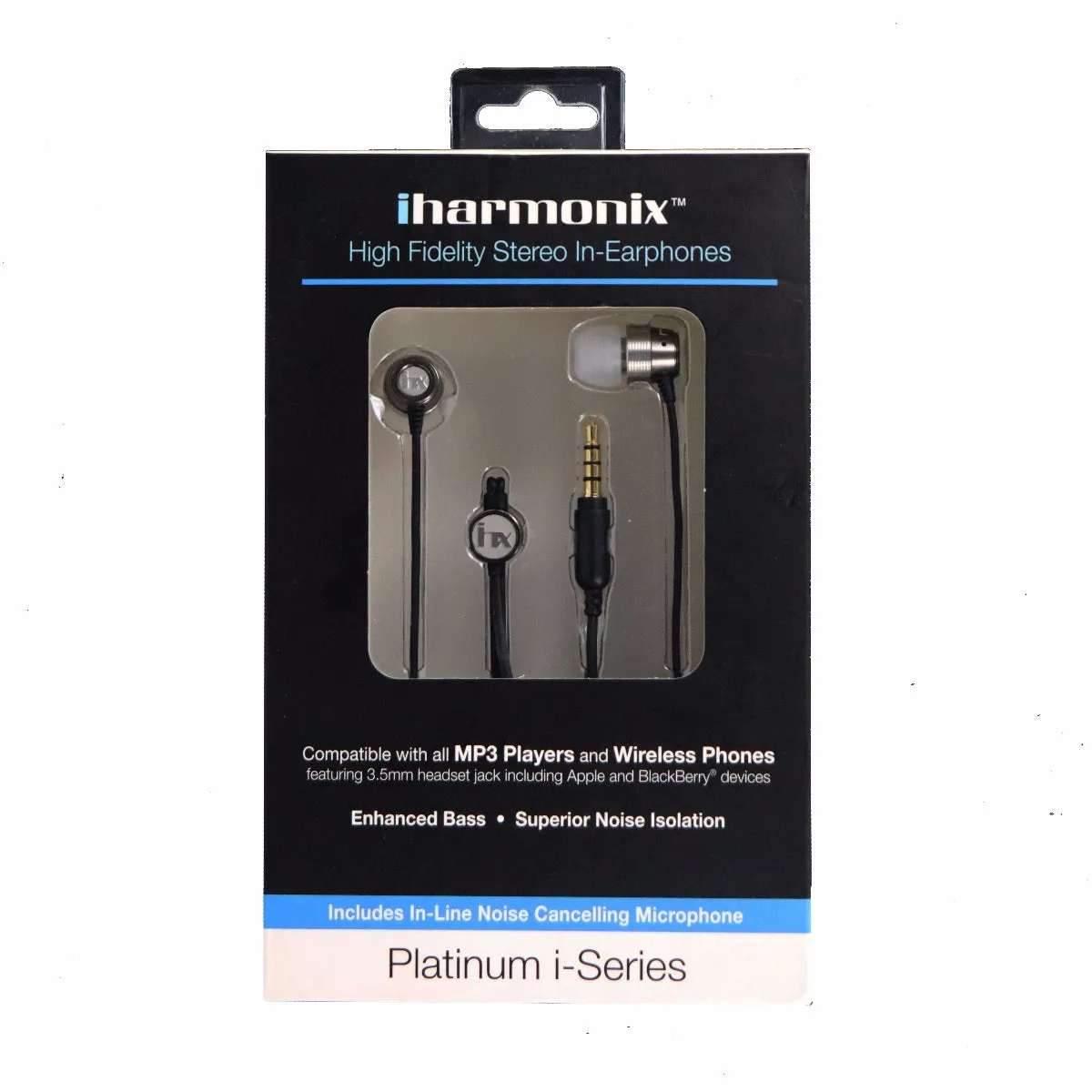 iHarmonix Platinum i-Series Wired 3.5mm Stereo Headphones with Mic - Black