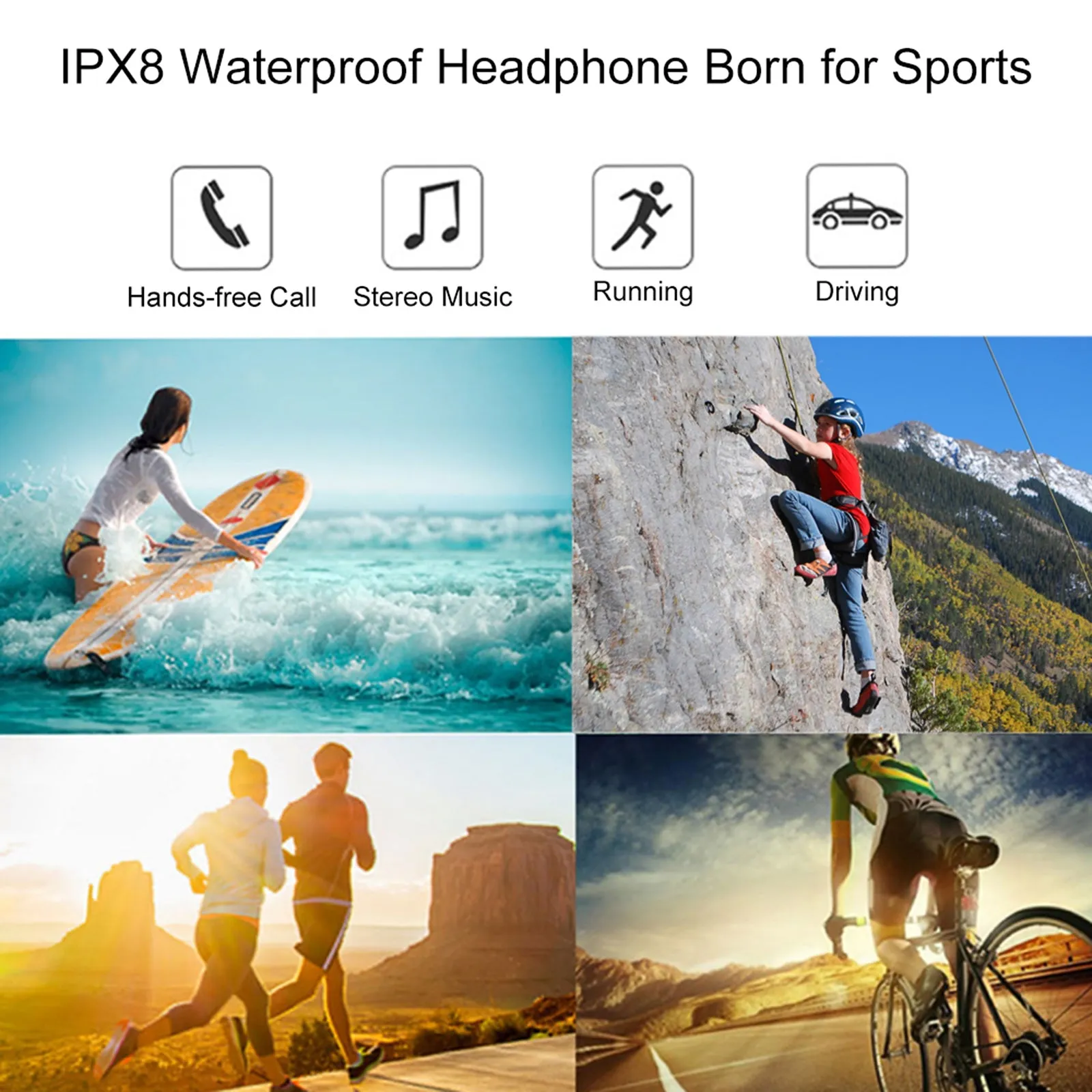 IPX8 Waterproof Bluetooth Headphones