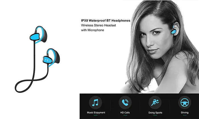 IPX8 Waterproof Bluetooth Headphones