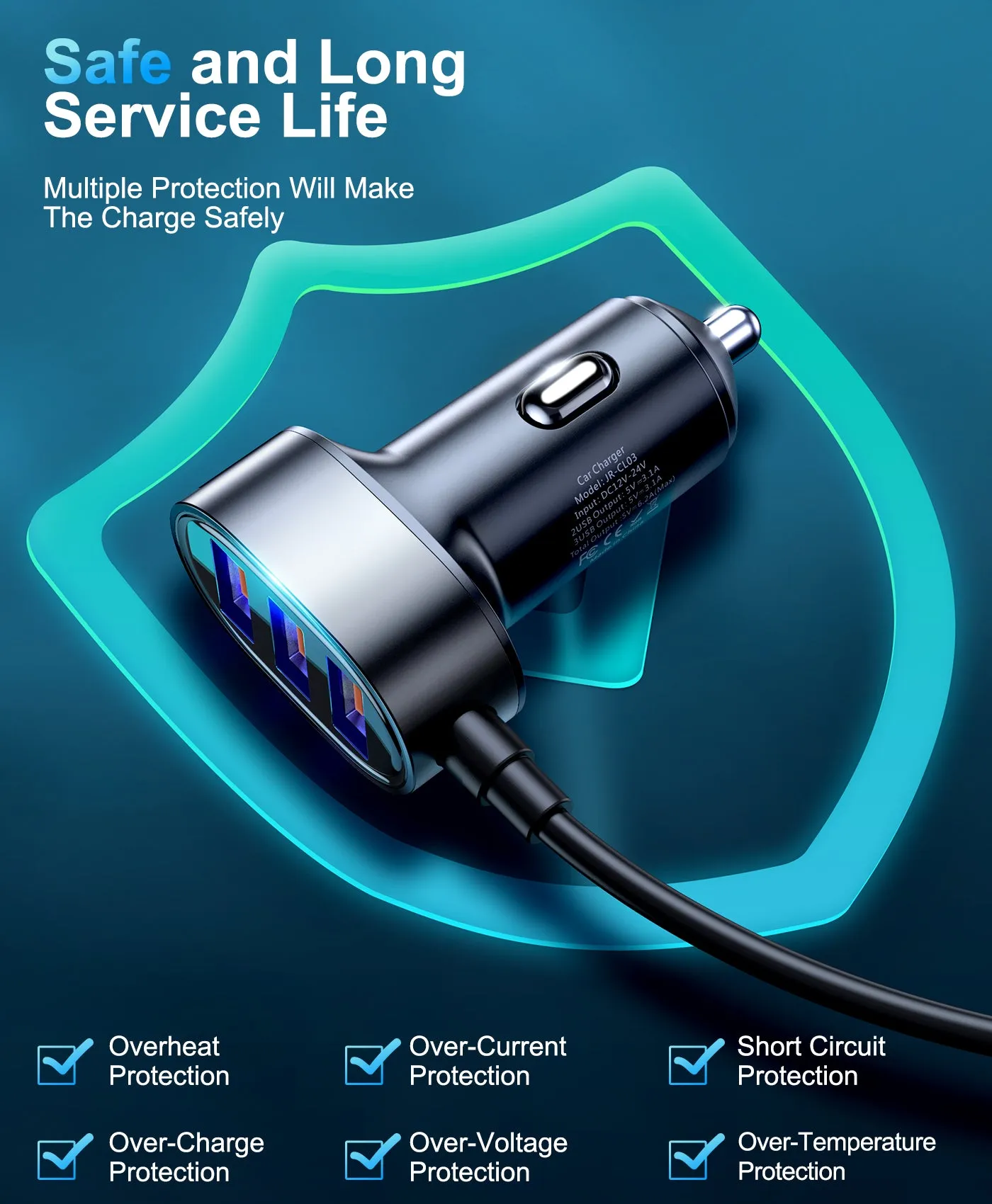 JR-CL03 Multi 5 Ports USB Car Charger