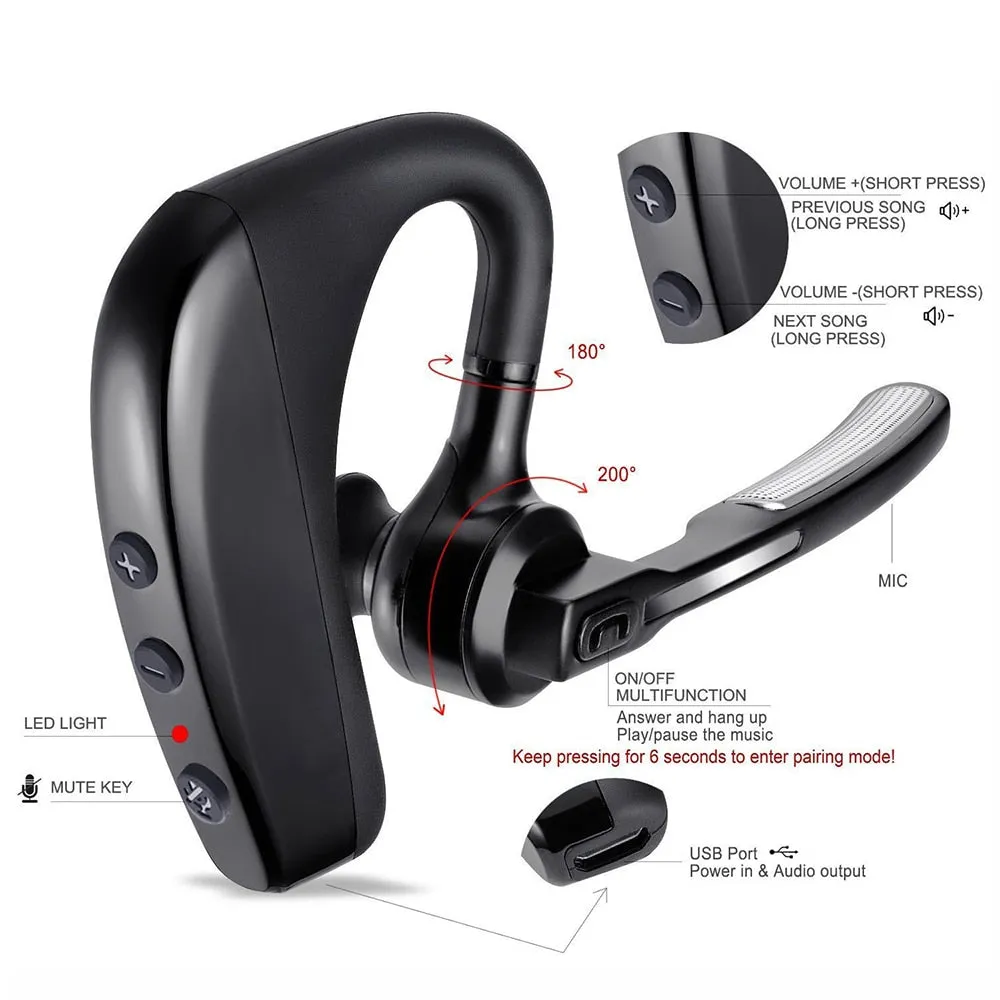 K10 Bluetooth Headset Wireless Earphone Headphones with Mic 10 Hrs talk time handsfree driving for iPhone samsung huawei xiaomi