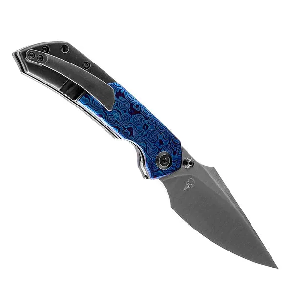 Kansept Knives Fenrir K1034A7 3.48in S35VN Blade Black Stonewashed Titanium / Timascus Handles