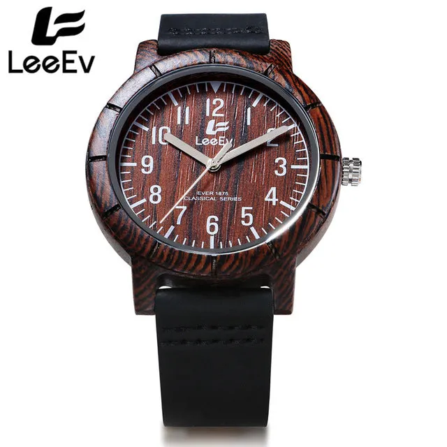 LeeEv Zebra Wooden Case Dial Watches Quartz Watch Men Wristwatch Analog True Wood Fashion Brown Leather Wristwatches EV1875