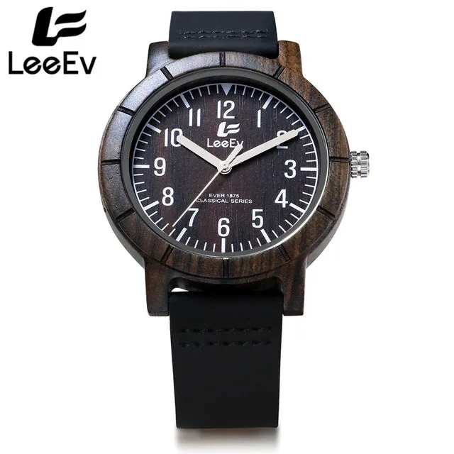 LeeEv Zebra Wooden Case Dial Watches Quartz Watch Men Wristwatch Analog True Wood Fashion Brown Leather Wristwatches EV1875