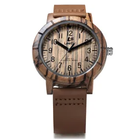 LeeEv Zebra Wooden Case Dial Watches Quartz Watch Men Wristwatch Analog True Wood Fashion Brown Leather Wristwatches EV1875