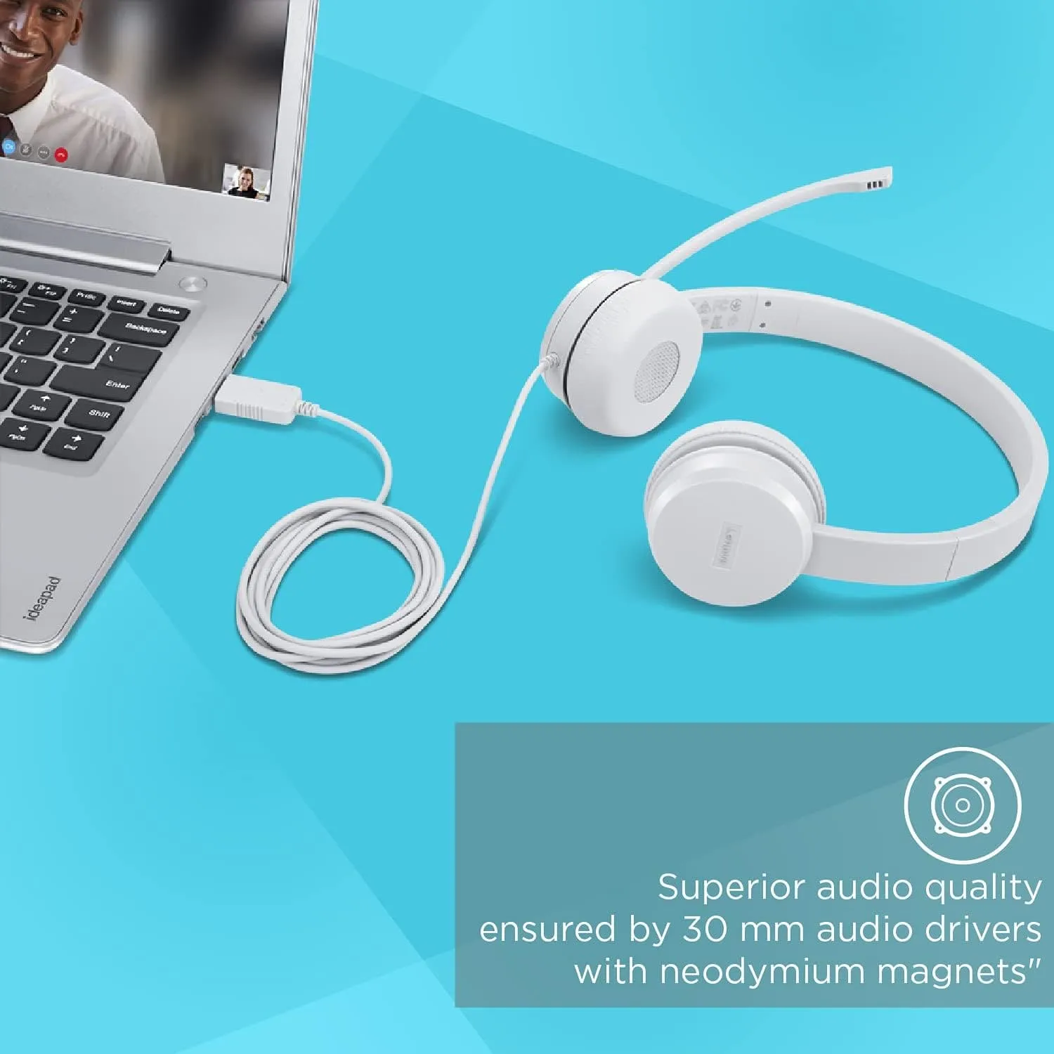 LENOVO 110 Stereo Headset - ClouLenovo 110 USB Stereo Headset, Noise Cancelling, Adjustable Boom Mic, Long Cable, Works with Chromebook - Silver/Grey (GXD1B67867)d Grey