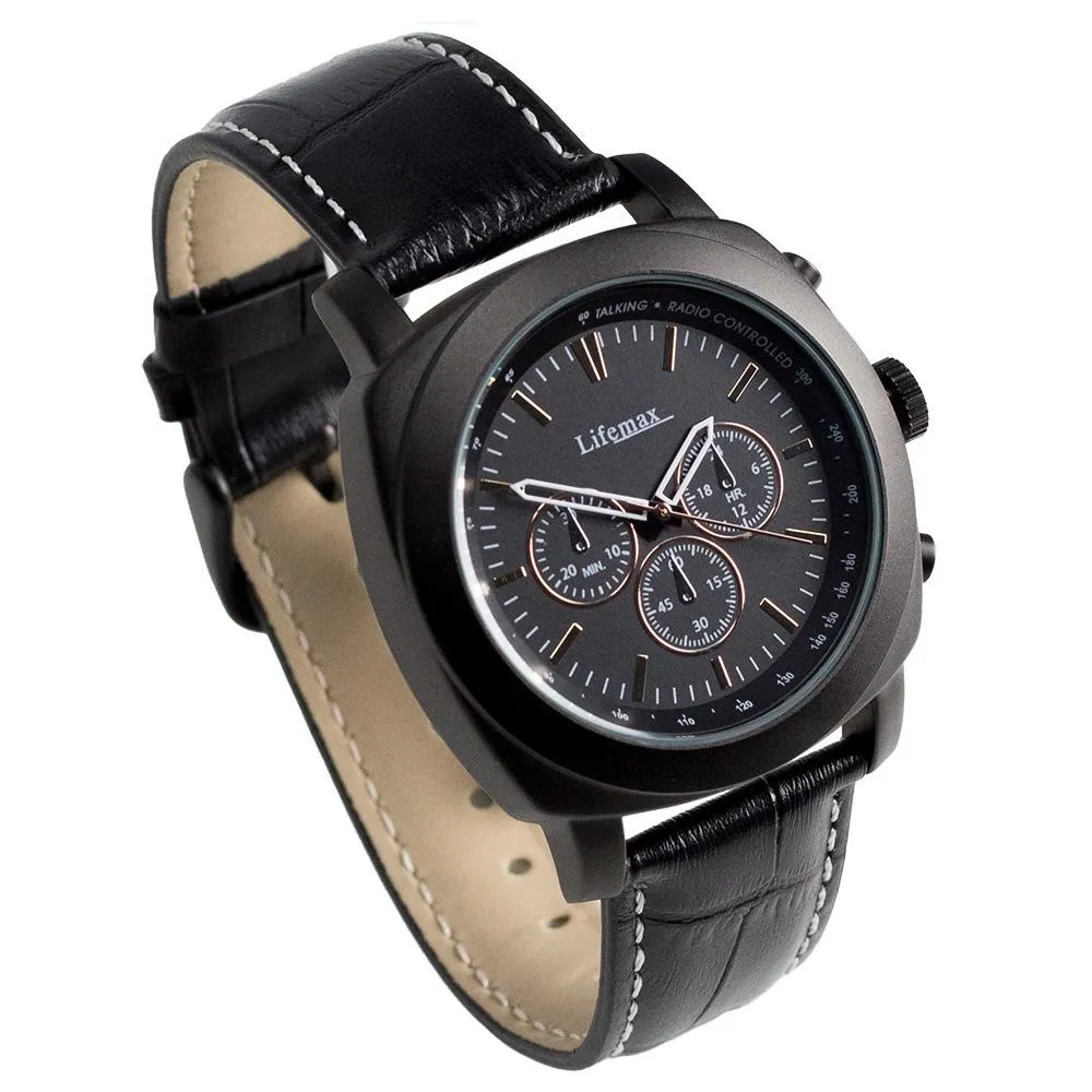 Lifemax Chronograph Atomic Talking Watch - Black Leather | Unmatched Accuracy & Style