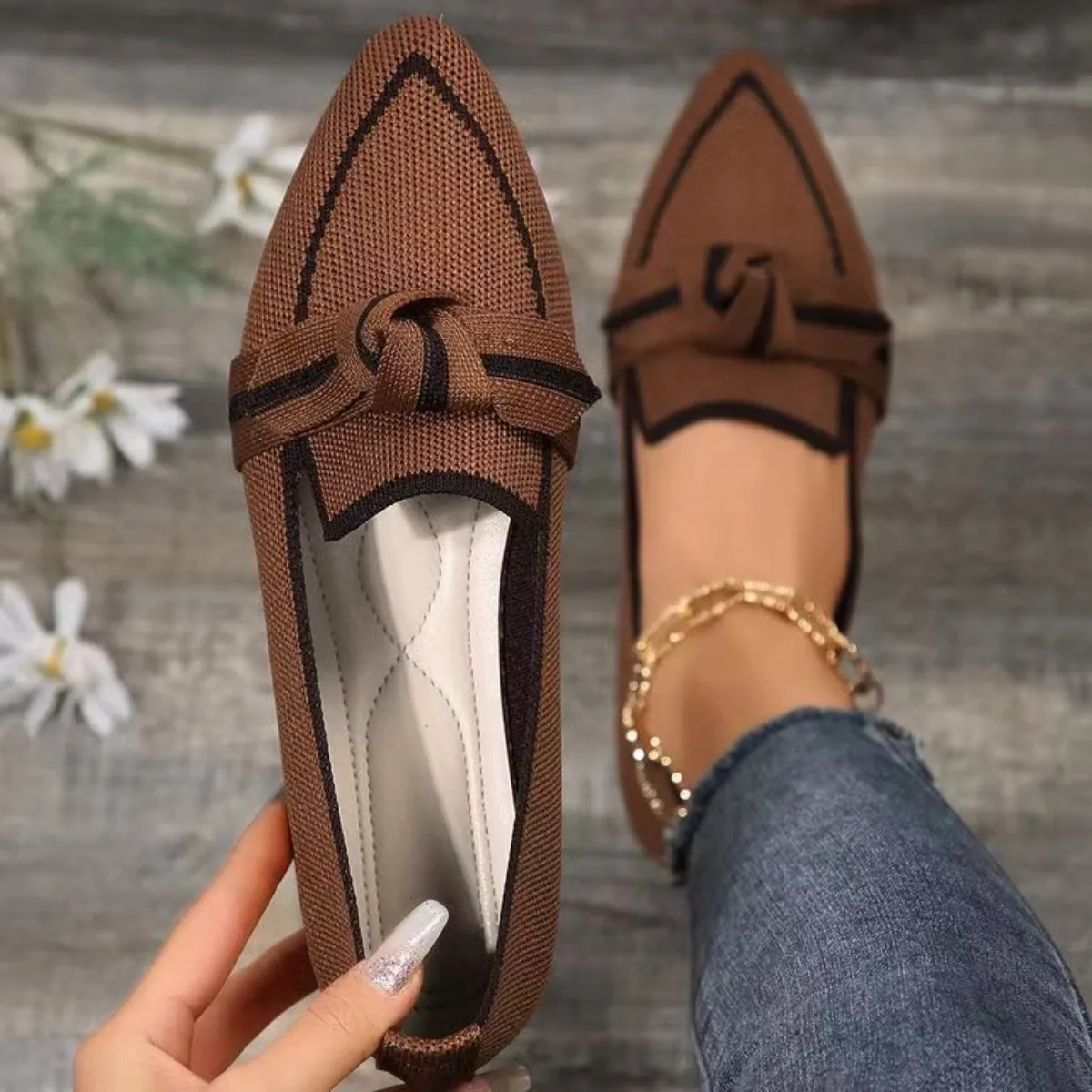 Markie Bow Contrast Trim Point Toe Flats