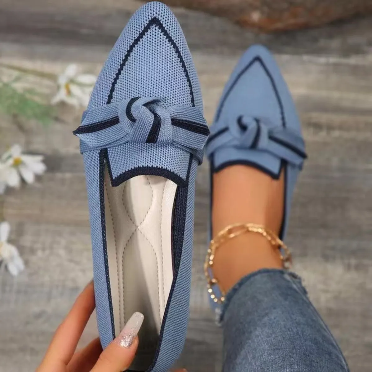 Markie Bow Contrast Trim Point Toe Flats