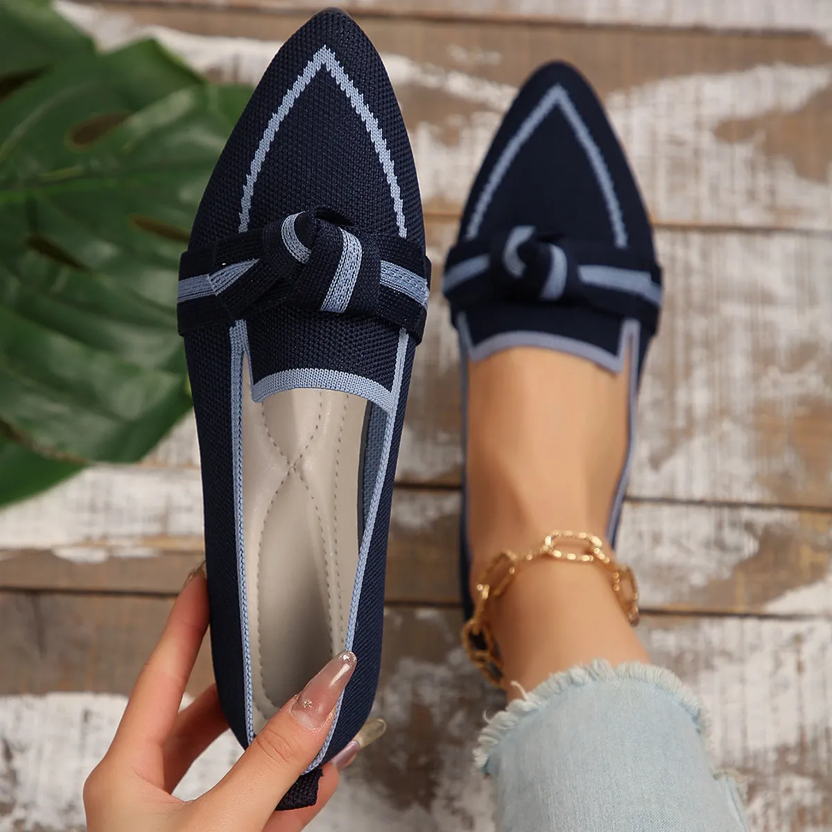 Markie Bow Contrast Trim Point Toe Flats