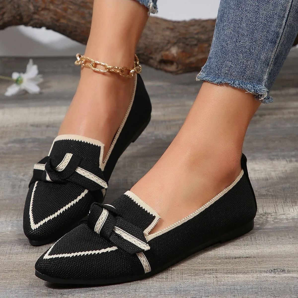 Markie Bow Contrast Trim Point Toe Flats