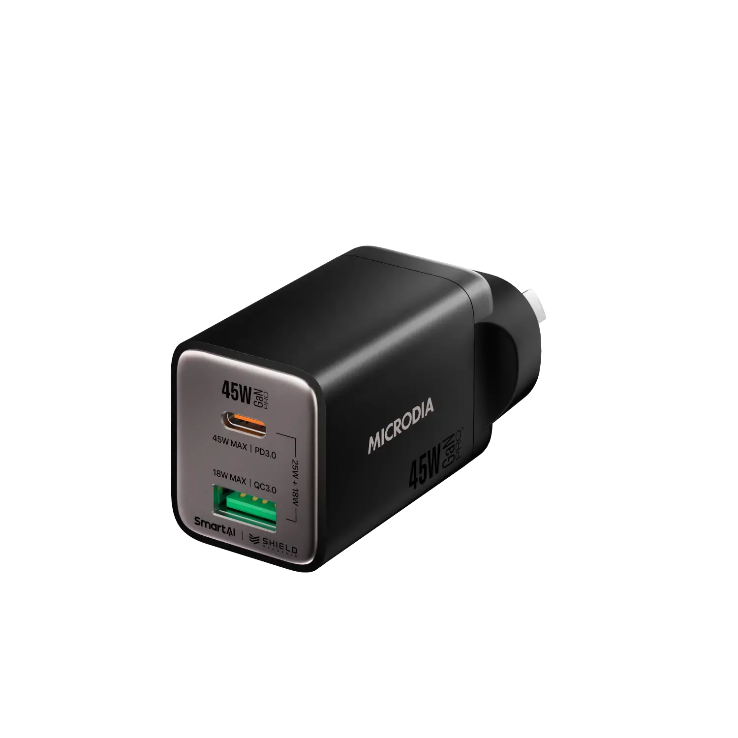 MICRODIA SMARTCube™ Nano 45W GaN Pro Wall Charger, Dual-Port, USB-C PD3.0   USB-A QC3.0