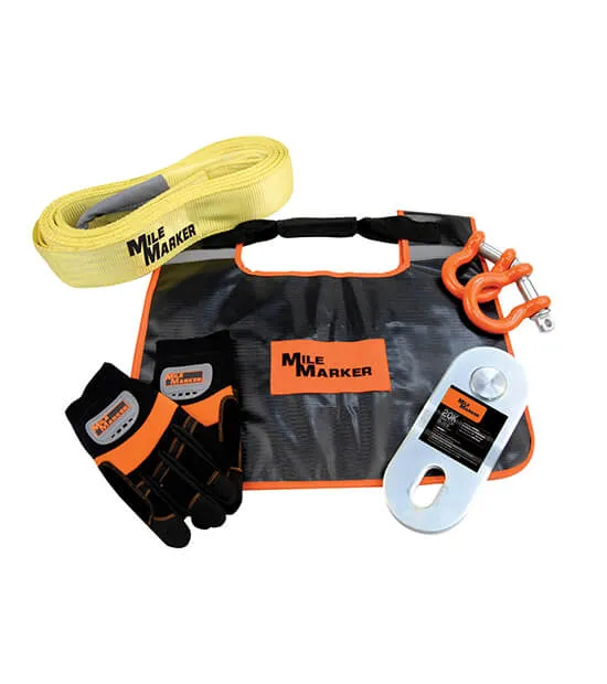 Mile Marker 19-00100 Winch Accessories Kit Includes15 Foot Recovery Strap Gloves Shackles Snatch Block