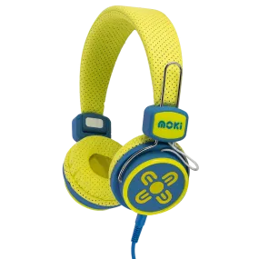 Moki Kid Safe Headphones Volume Limited Over Ear - Yellow/Blue