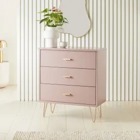 Monroe Solid Wood Pink Chest of 3 Drawers (Imperfect Finish)