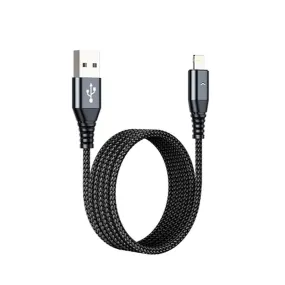 Motivo H26 USB-A 2.0 to Male Lightning 2-Meters 2.4A Fast Charging Data Cord Cable with Braided Wires, Aluminum Oxidation Resistant Plugs and Voltage Protection for Smartphones 2M | S0054