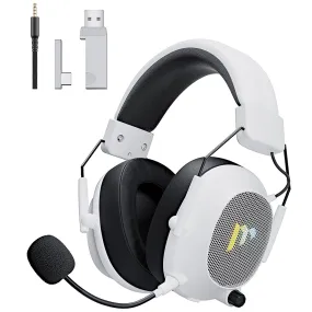 Mytrix Collapsible Wireless Tactical Gaming Headphones with Noise Cancelling Mic - Classic White