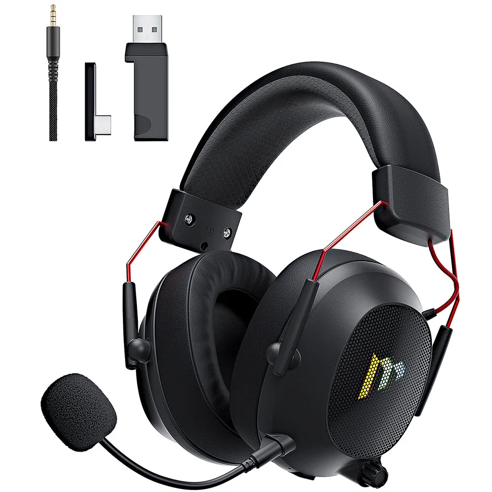 Mytrix Collapsible Wireless Tactical Gaming Headphones with Noise Cancelling Mic - Sleek Black