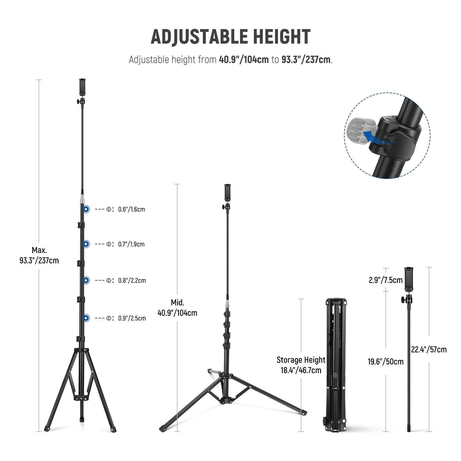 NEEWER TS06 71" Phone Tripod Stand with Reversible Legs